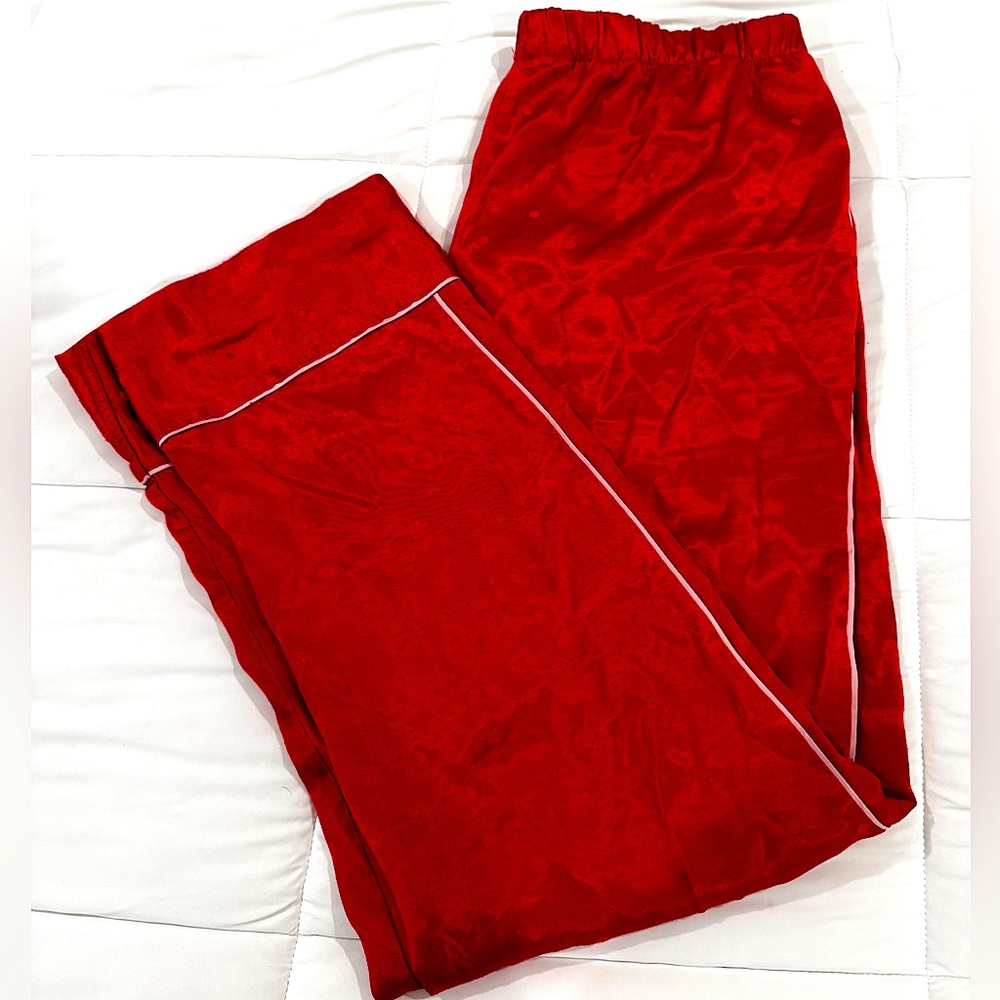 Victoria Secret Pajama Pants Womens S Red Polka Dot Satin Lightweight